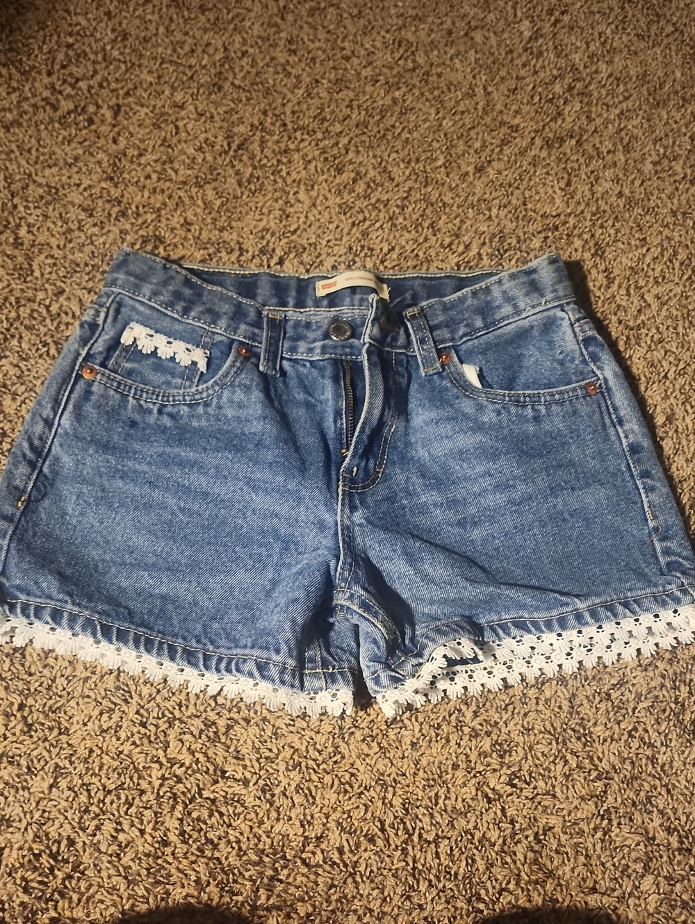 Levi's Blue Denim Shorts with White Lace Trim
